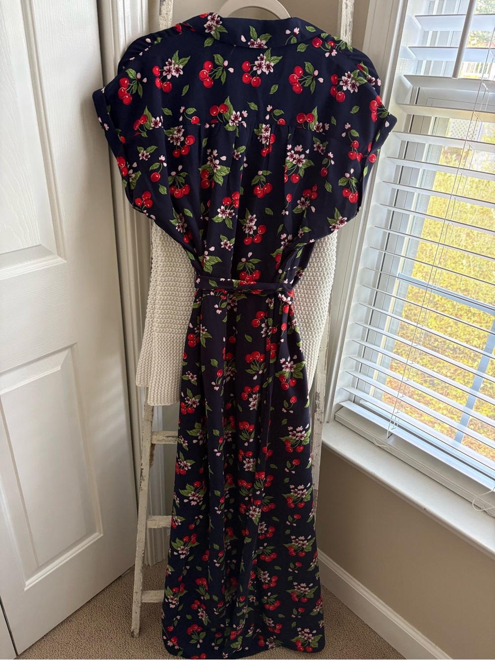 Draper James Navy Cherry-Print Midi Shirt Dress - Picture 6 of 7